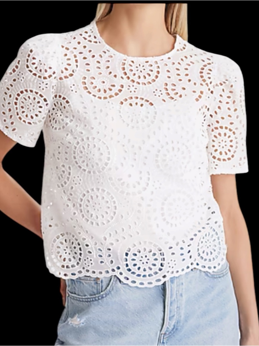 Express Eyelet Crew Neck Short Sleeve Top